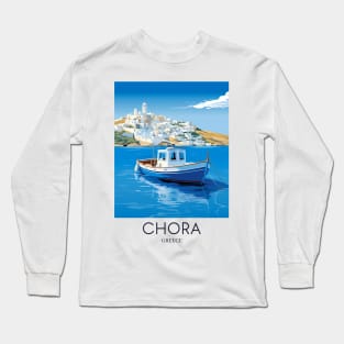 A Pop Art Travel Print of Chora Andros Island - Greece Long Sleeve T-Shirt